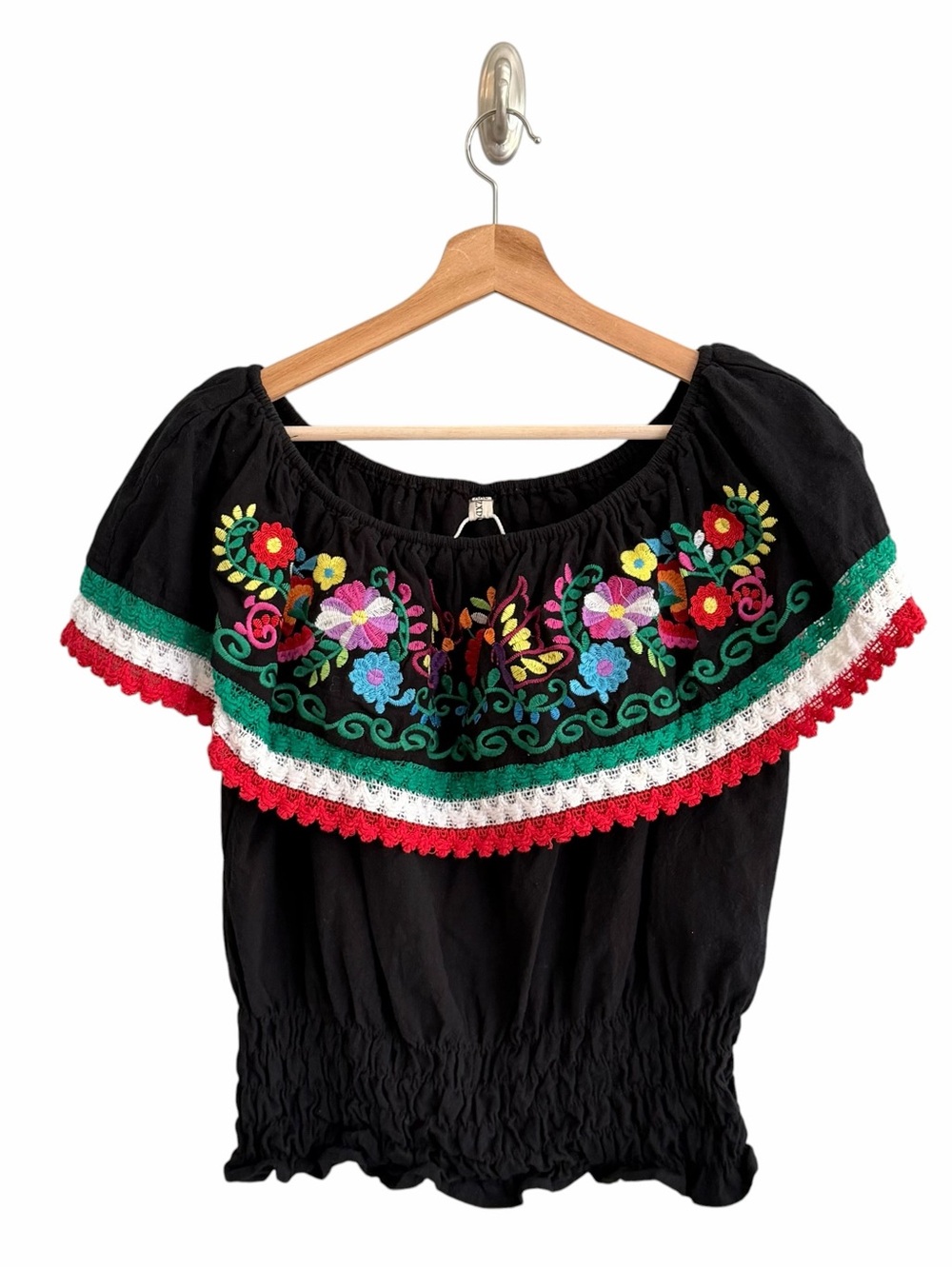 YZXDORWJ Womens Black Floral Embroidered Peasant Top Size XXL Boho Cottage Artsy